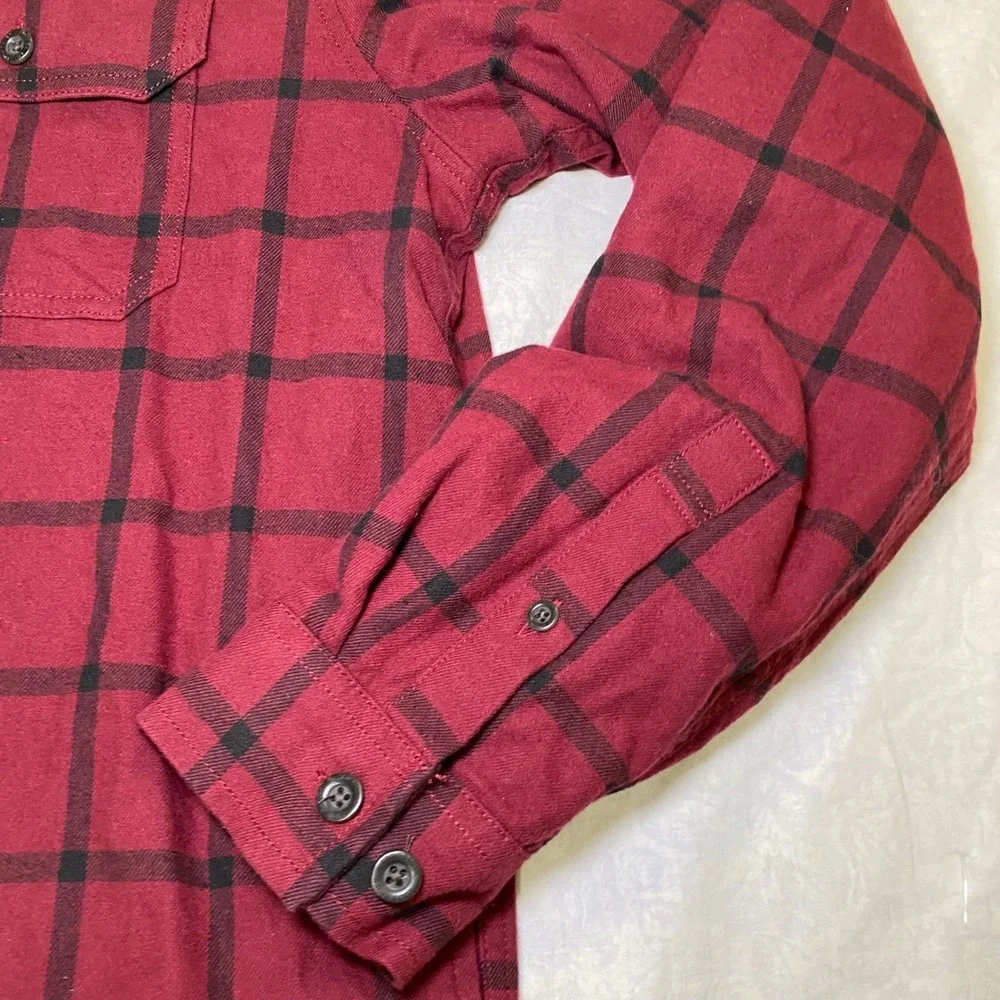 Eddie Bauer Shirt Jacket Mens TL Red Plaid‎ Flannel Fleece Lined Zip